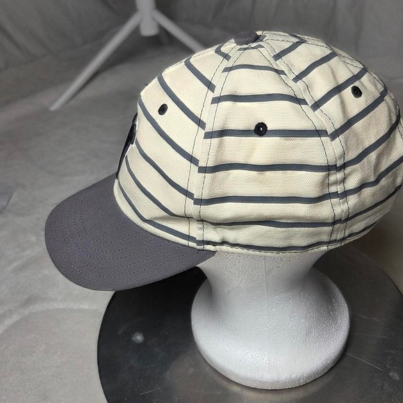 Vans Off The Wall Pinstripe Trucker Hat Black White Mesh leather strap Snapback - Picture 2 of 4